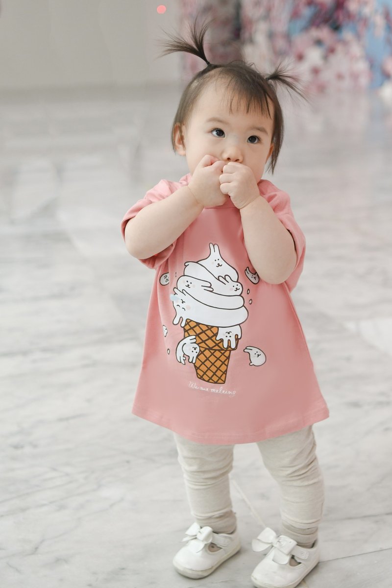 Kid-麻糬兔冰淇淋小孩T-shirt (粉色) - 童装上衣 - 棉.麻 粉红色
