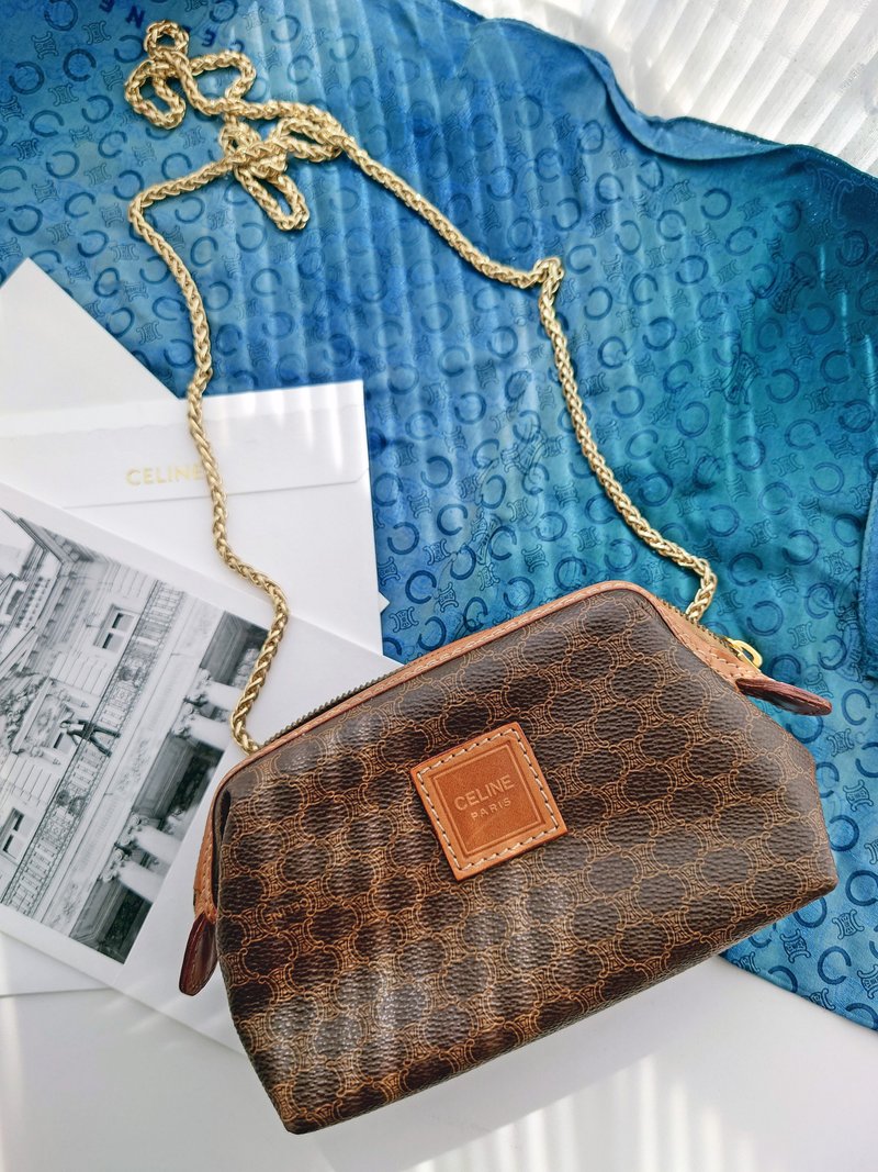 中古包 CELINE 棕花化妆包链条包云朵包斜背包斜挎包手拿包单肩包 - 侧背包/斜挎包 - 防水材质 咖啡色