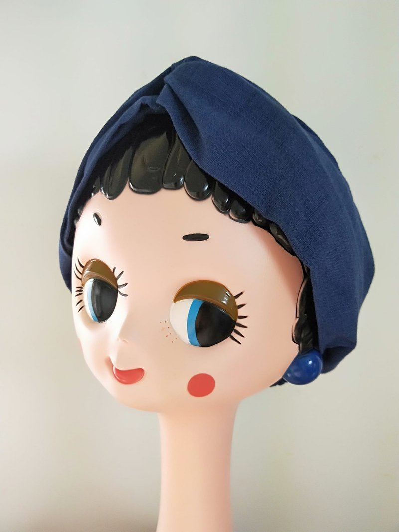 交叉发带宽版-素深宝蓝 - 发带/发箍 - 棉.麻 蓝色