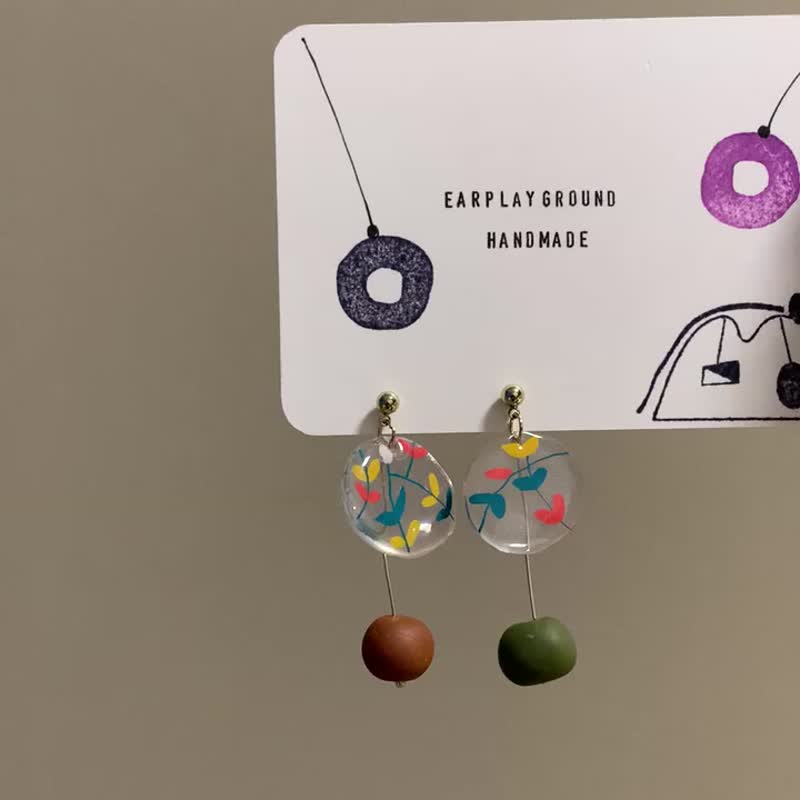 藤竹林 - 耳环/耳夹 - 树脂 多色