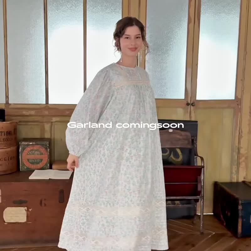 小碎花跃动的复古洋装,Garland 棉质卡迪蕾丝洋装 - 洋装/连衣裙 - 棉.麻 粉红色