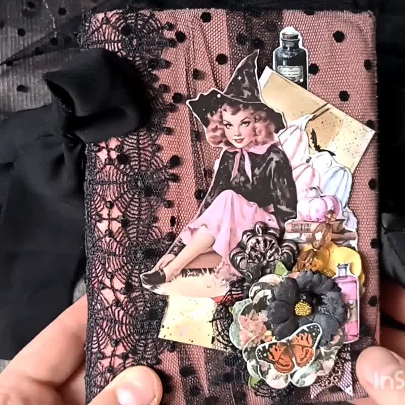 万圣节咒语 手工杂志风笔记本 粉色哥德风女巫魔法书笔记本 - 笔记本/手帐 - 纸 黑色
