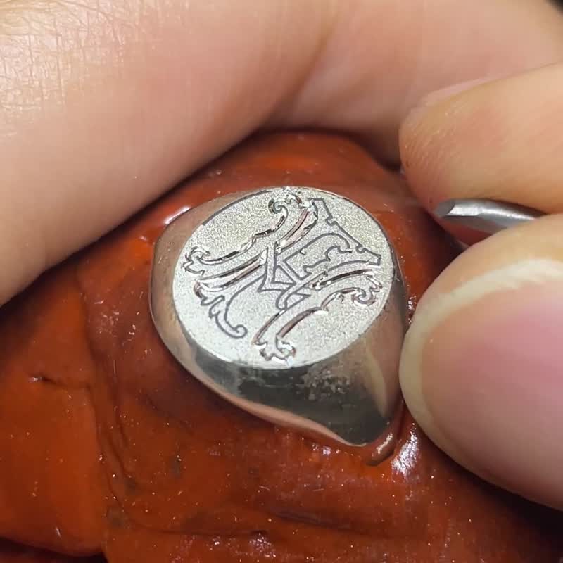 花押字图章戒指-Monogram - 戒指 - 纯银 银色