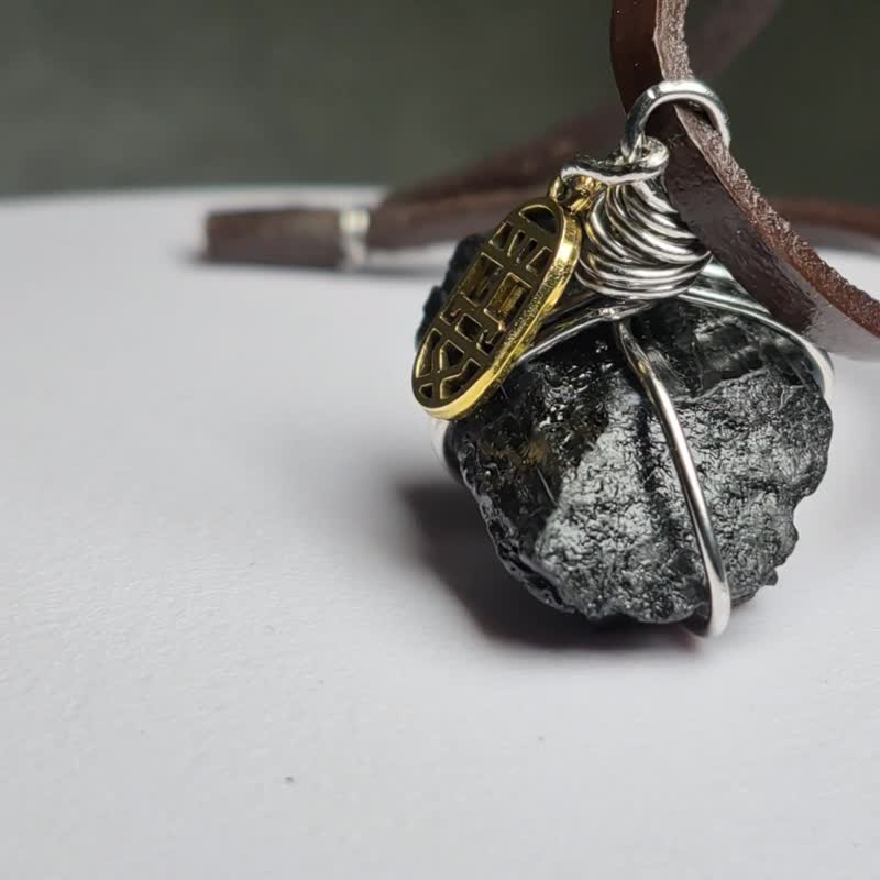 •平安门把挂件• 绕线 黑碧玺 真皮绳原矿吊饰 - 摆饰 - 水晶 黑色