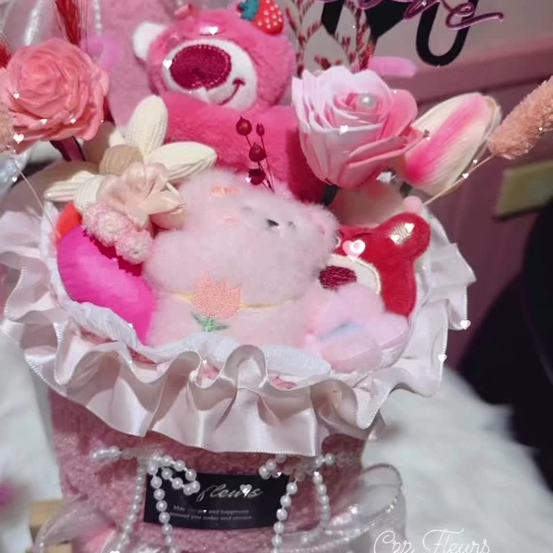 敲可爱酷洛米玩偶永生花花束 情人节花束 生日 告白 周年纪念毕业 - 干燥花/捧花 - 植物.花 多色