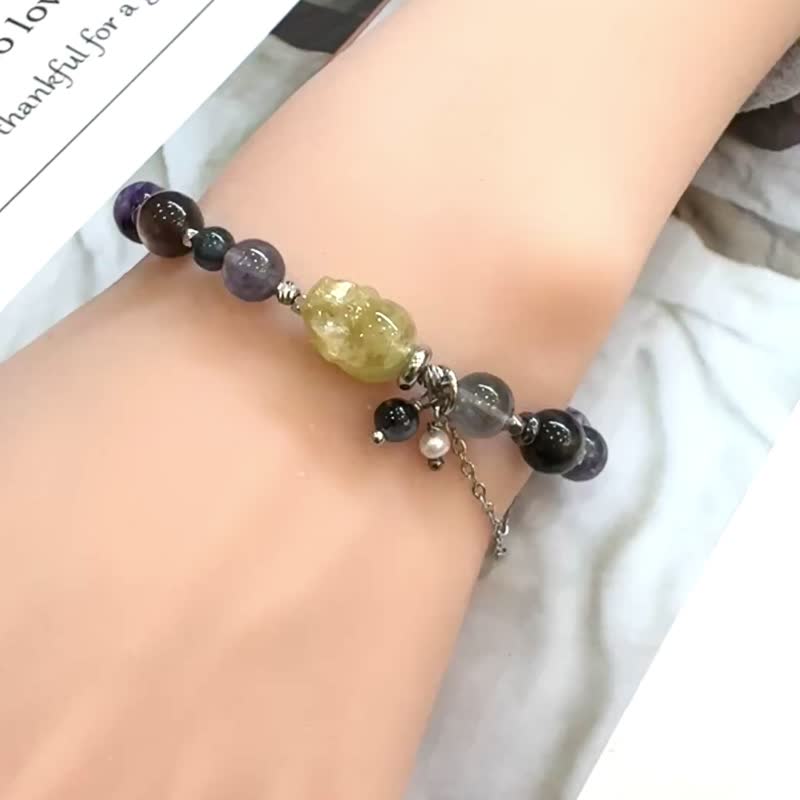 终结焦虑 办公室必备神器 锂云母 魔鬼海蓝宝 血滴堇青 紫龙晶 - 手链/手环 - 水晶