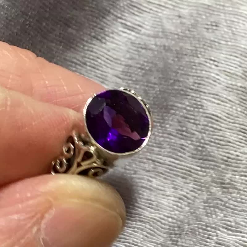 天然 紫水晶 戒指 尼泊尔 手工制 925纯银 - 戒指 - 水晶 紫色