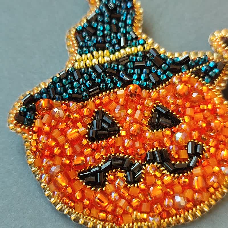 万圣节橙色南瓜胸针 刺绣万圣节饰品 恐怖别针礼物 - 胸针 - 玻璃 橘色