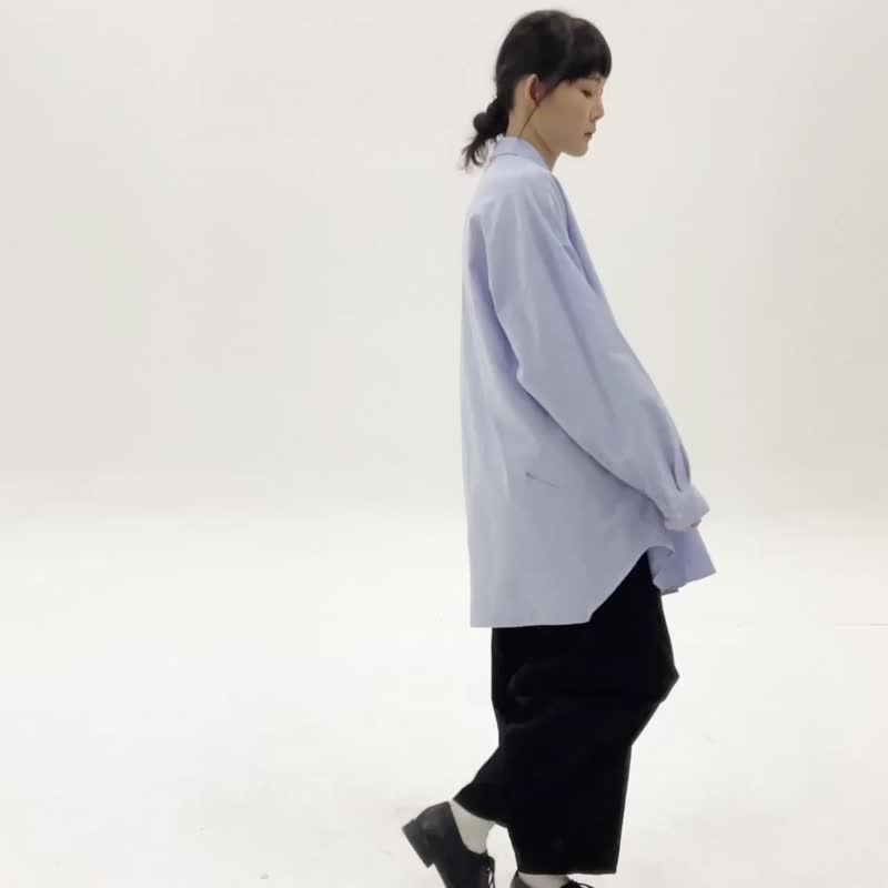 超大號藍色襯衫 - Oversized Blue Shirt - Boyfriends Shirt - 女装衬衫 - 棉.麻 蓝色