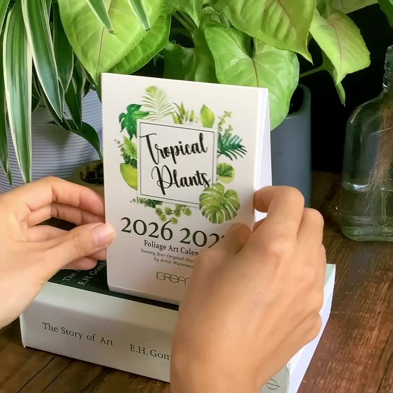 2026 2027香港台湾桌历24个月月历手绘雨林植物叶片插画 圣诞礼物 - 年历/台历 - 纸 红色