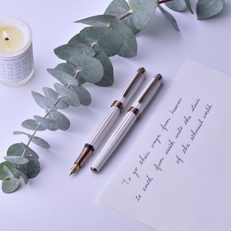 【钢笔】复古黄铜II 白色 | 温柔清爽 经典条纹 可定制 - 钢笔 - 铜/黄铜 白色