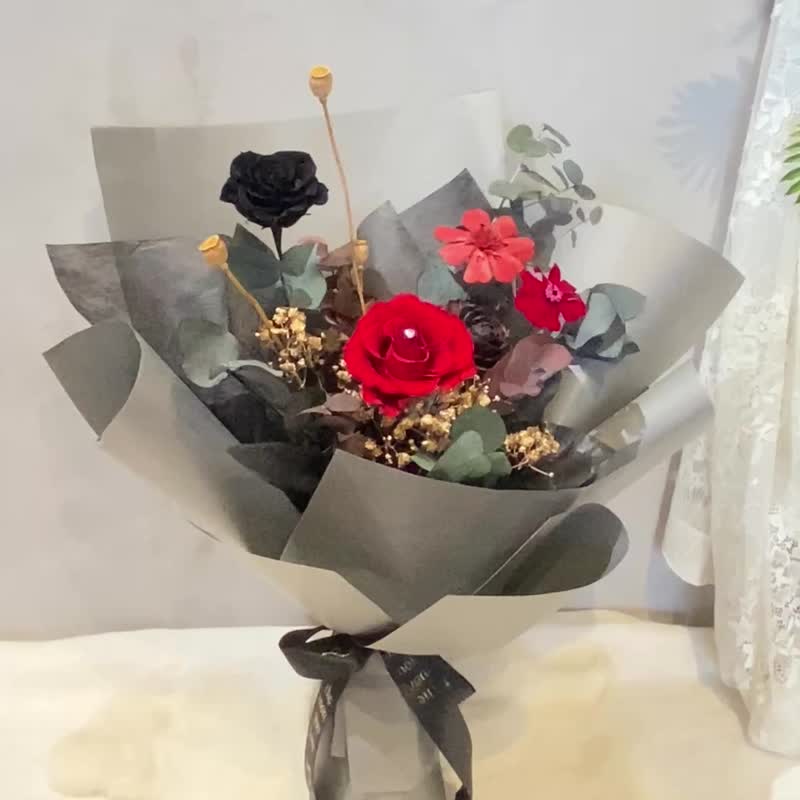 永生花束 七夕 情人节 告白 红黑个性配色 可定制 - 干燥花/捧花 - 植物.花 红色