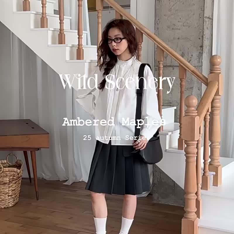 藍/白 2顏色 舊日詩頁 法式文藝立領門襟花卉刺繡襯衫燈籠袖襯衣 - 女装衬衫 - 棉.麻 白色