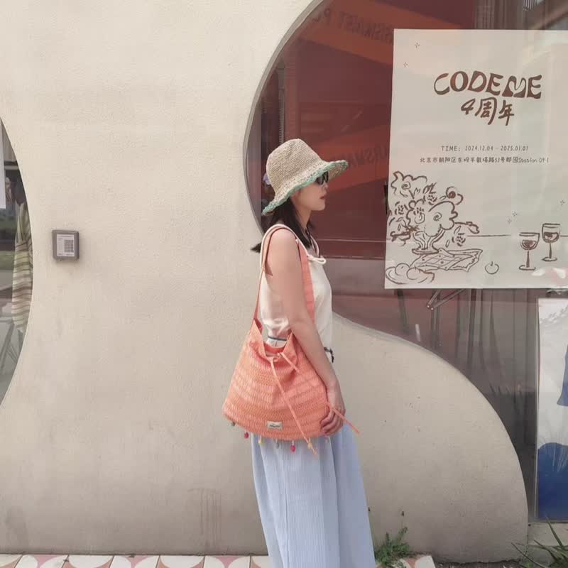 可爱彩虹糖 可斜挎多巴胺夏日串珠包  元气橙 - 侧背包/斜挎包 - 其他材质 橘色