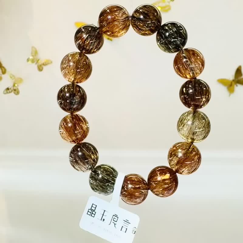 精品黑金超水晶13.5-14.5mm56.04g大闪片旺正财招偏财贵人缘好运 - 手链/手环 - 水晶 金色