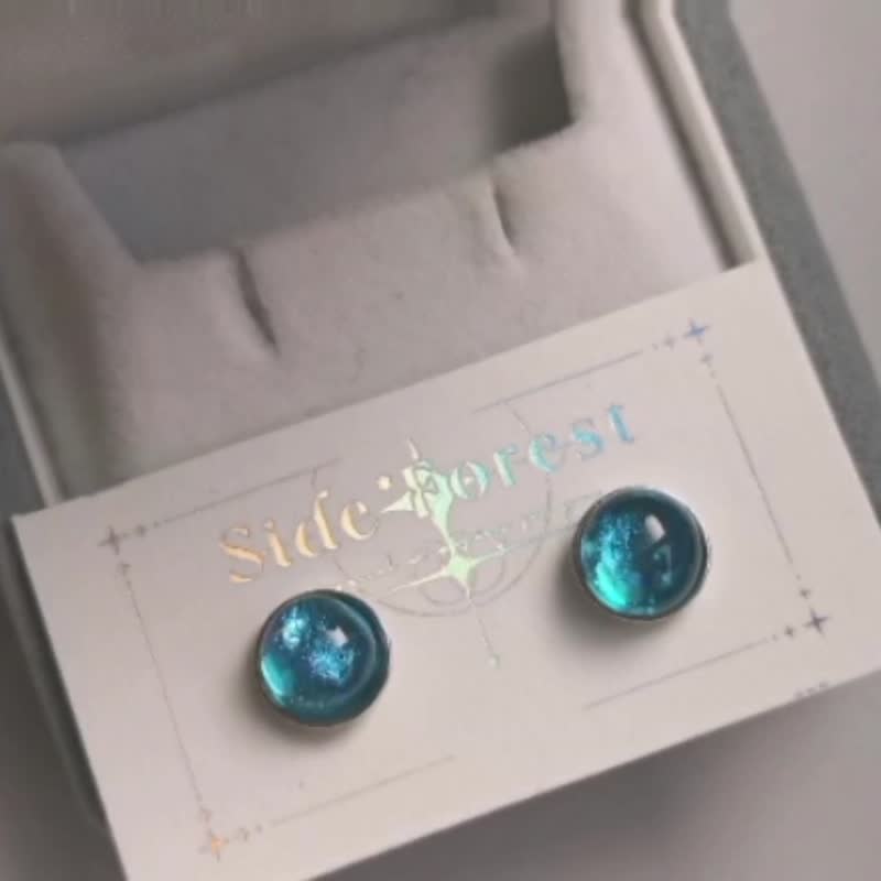 星光耳针/冰晶耳夹 - 耳环/耳夹 - 玻璃 蓝色