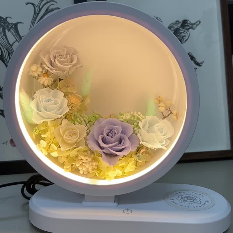 【关于花艺 │花好月圆永生台灯】 蓝牙音响 永生花 定制花礼 - 干燥花/捧花 - 植物.花 白色