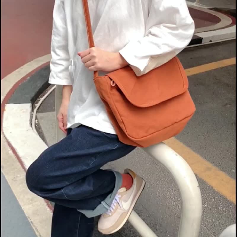 sobag橙色日系小众原创设计斜挎帆布包女休闲复古单肩潮酷邮差包 - 侧背包/斜挎包 - 棉.麻 橘色