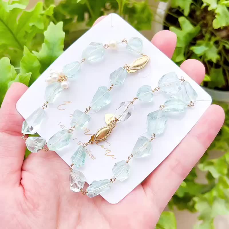 Mos苔藓海蓝宝石镜面超闪切割 宝石感原矿手链 - 手链/手环 - 水晶 蓝色