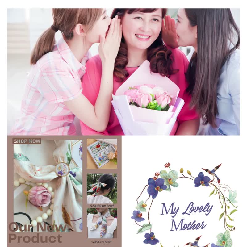 【母亲节高级经典礼盒】经典丝巾3件套礼盒 方巾+发带+丝巾扣 - 丝巾 - 其他材质