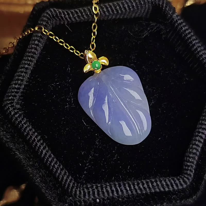 一夜暴富|纯18k真金真钻浓紫叶子|缅甸A货翡翠吊坠 - 项链 - 玉石