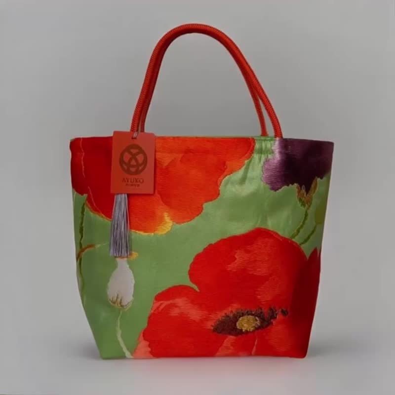 独一无二真丝和服带托特包, 手工刺绣环保改造日本手袋 - 手提包/手提袋 - 丝.绢 多色