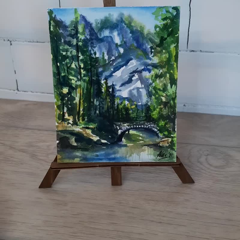 桥梁画 原创水彩画 山水风景 森林画 - 海报/装饰画/版画 - 纸 多色