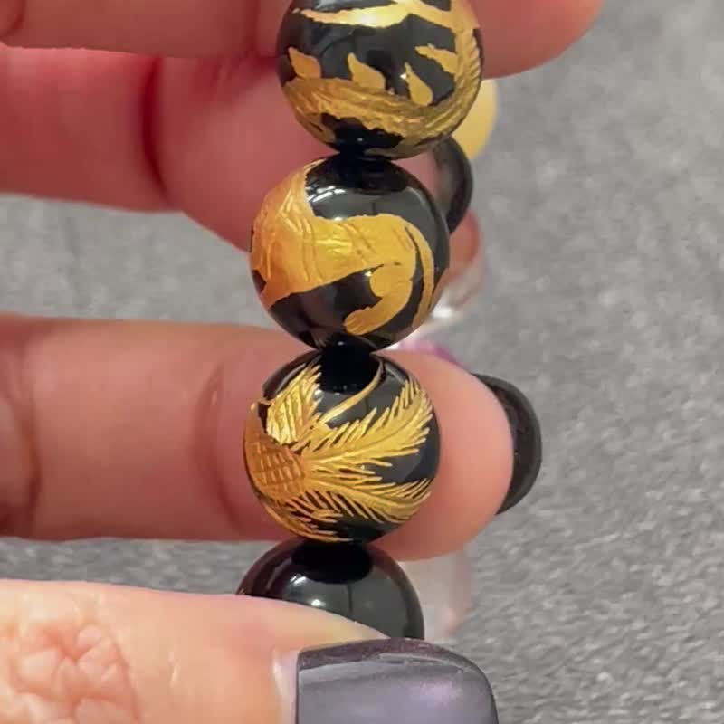 金雕四神兽 七脉轮设计 水晶手串 12mm 附送浅草子招财祈福钱龟 - 手链/手环 - 半宝石 多色