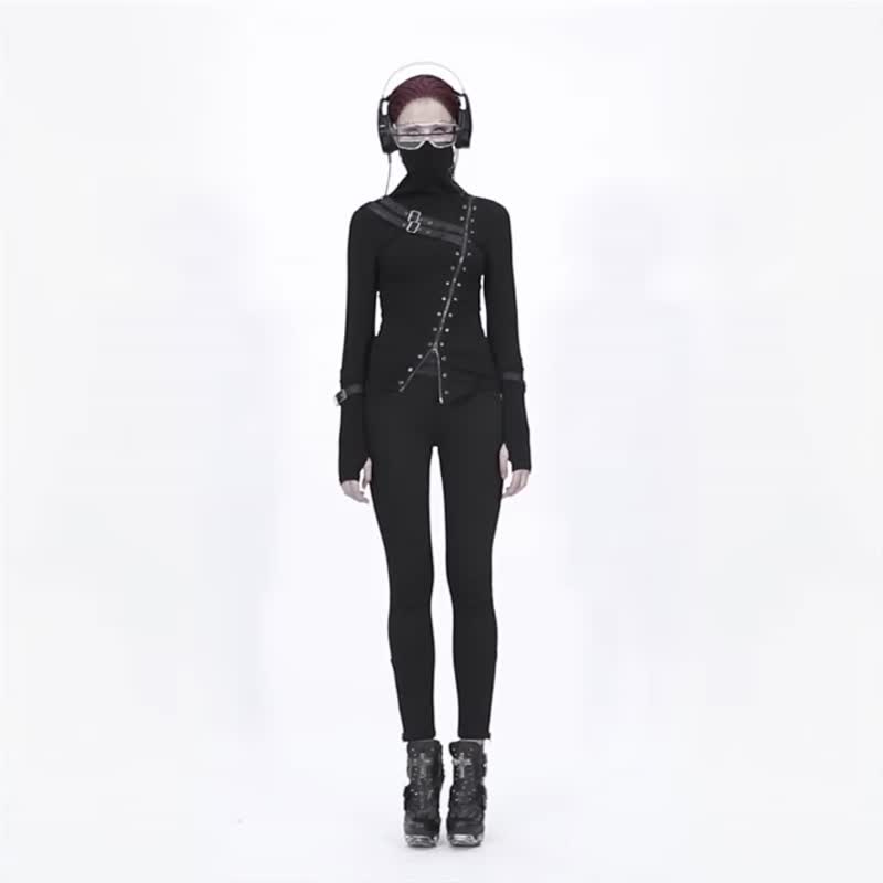 庞克咒术忍者口罩高领上衣 / 情侣款 - 仅有女 - 女装上衣 - 其他材质 黑色