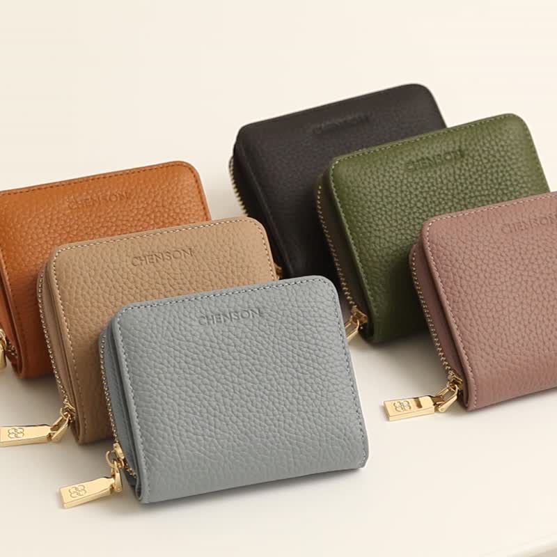 CHENSON真皮 17卡软蓬蓬牛皮短夹  蓝(W19073-7) - 皮夹/钱包 - 真皮 蓝色