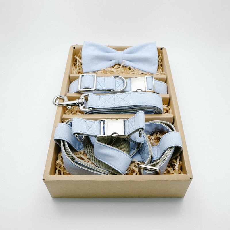 Bowtie Collar Plaid with Leash and Harness - 项圈/牵绳 - 其他材质 多色