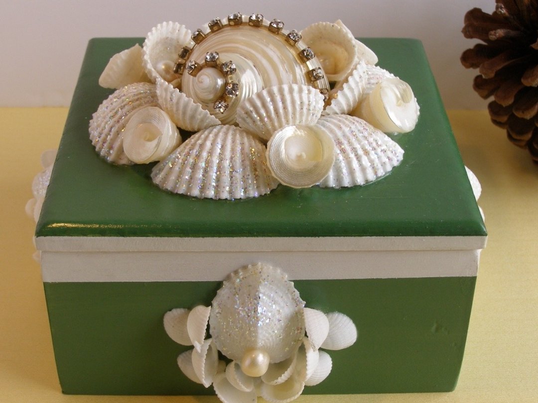 Sea Shell **贝珍贵收藏盒** 收纳盒 珠宝盒 - 手链/手环 - 木头 绿色