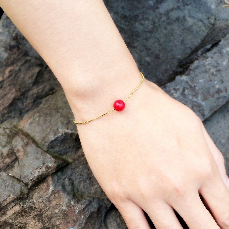 **DORCUS**红珊瑚手链/手工制/情人节礼物/黄铜 - 项链 - 其他材质 红色