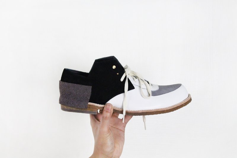 Sweet Villians M1157 手工真皮休闲运动鞋 黑白色 - 男款休闲鞋 - 真皮 白色