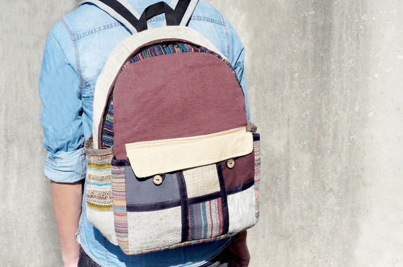 手工棉麻拼接设计后背包 / 肩背包 / Boho登山包 / 旅行包 - 缤纷拼接沙漠色公路旅行风 ( 限量一件 ) - 后背包/双肩包 - 棉．麻 多色