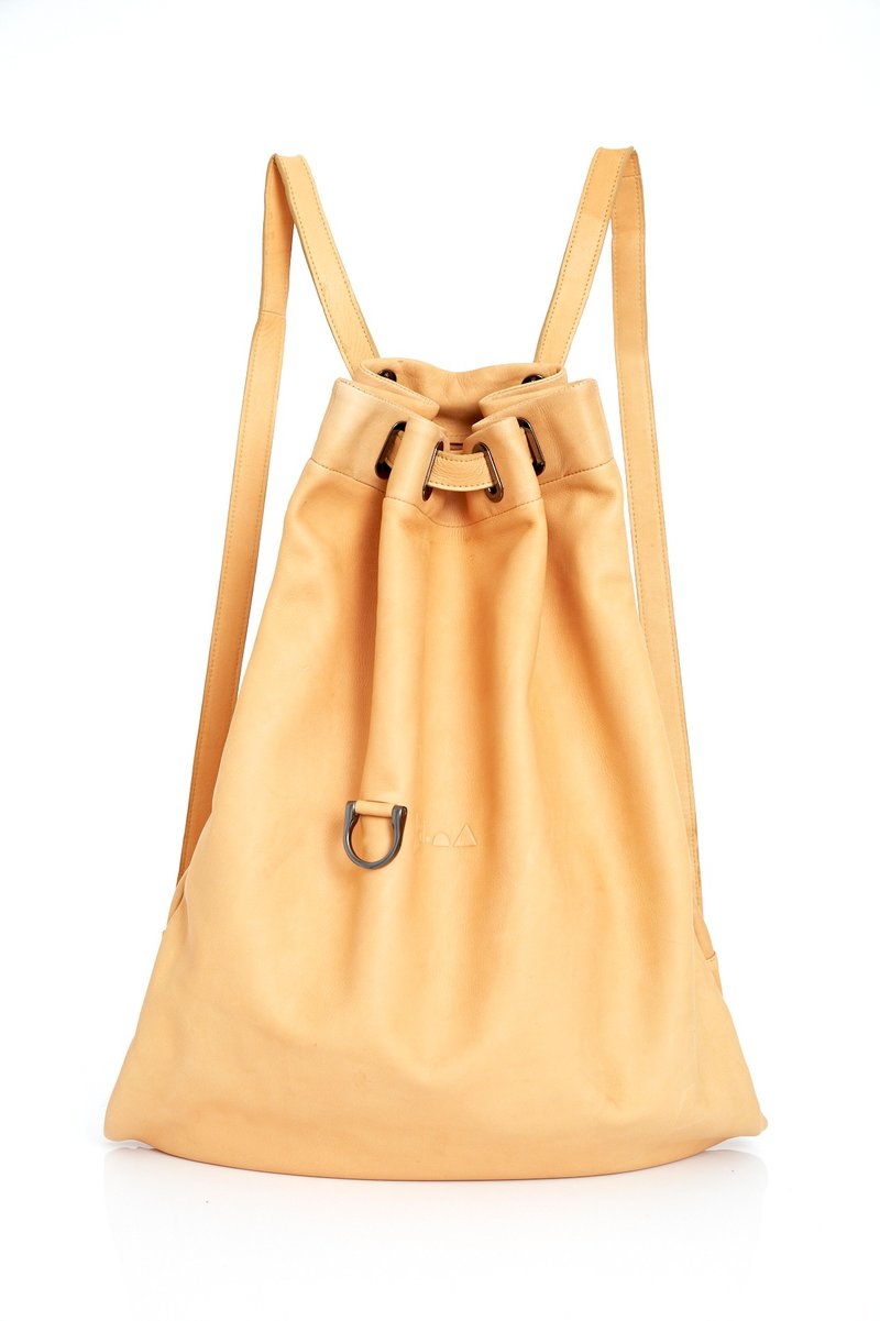 1ST MODERN LEATHER RUCKSACK, ADVENTURE URBAN BACKPACK, TAN - 束口袋双肩包 - 真皮 咖啡色