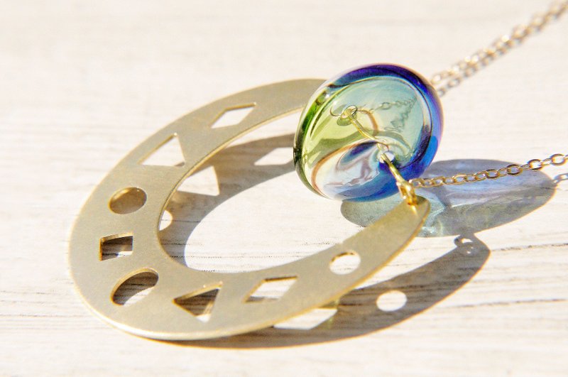 / 简约感 / 法式黄铜玻璃项链 锁骨链 短链 长链 - 在不规则几何学上的渐层平衡 - 锁骨链 - 玻璃 多色