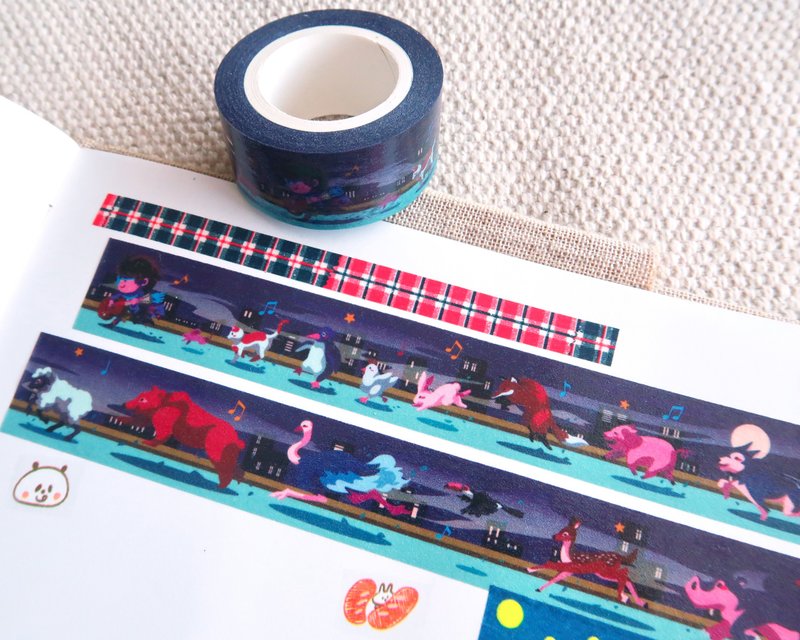 【Pin】动物音乐派对夜晚款 - 纸胶带 - 纸胶带 - 纸 蓝色