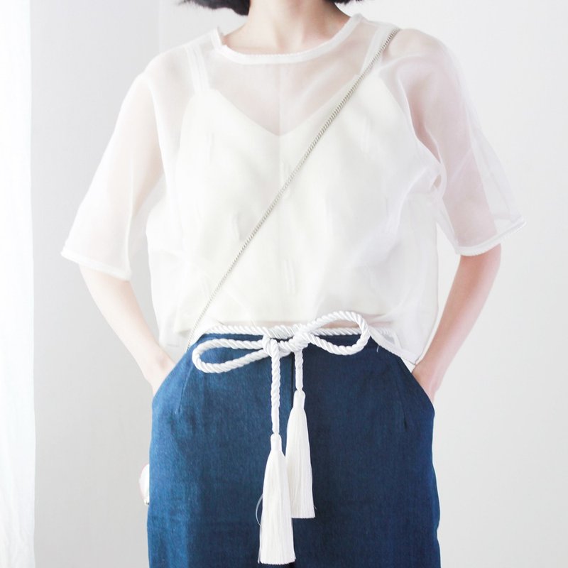 MaodiuL一万种可能手工真丝流苏腰带绳 - 皮带/腰带 - 丝．绢 白色