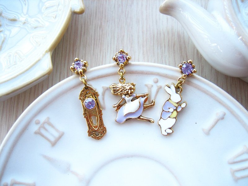 爱丽丝Colorful系列--追赶兔子先生耳环组 - 耳环/耳夹 - 其他材质 多色