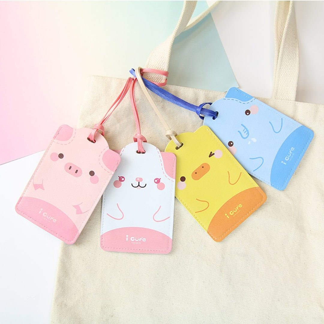 i card 万用卡套组- 猪 行李吊牌 证件吊牌 吊饰 动物 票卡夹 - 行李吊牌 - 硅胶 粉红色
