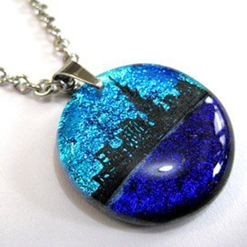 台北城市剪影(银蓝/深紫)~珠宝琉璃项炼 - 项链 - 玻璃 蓝色