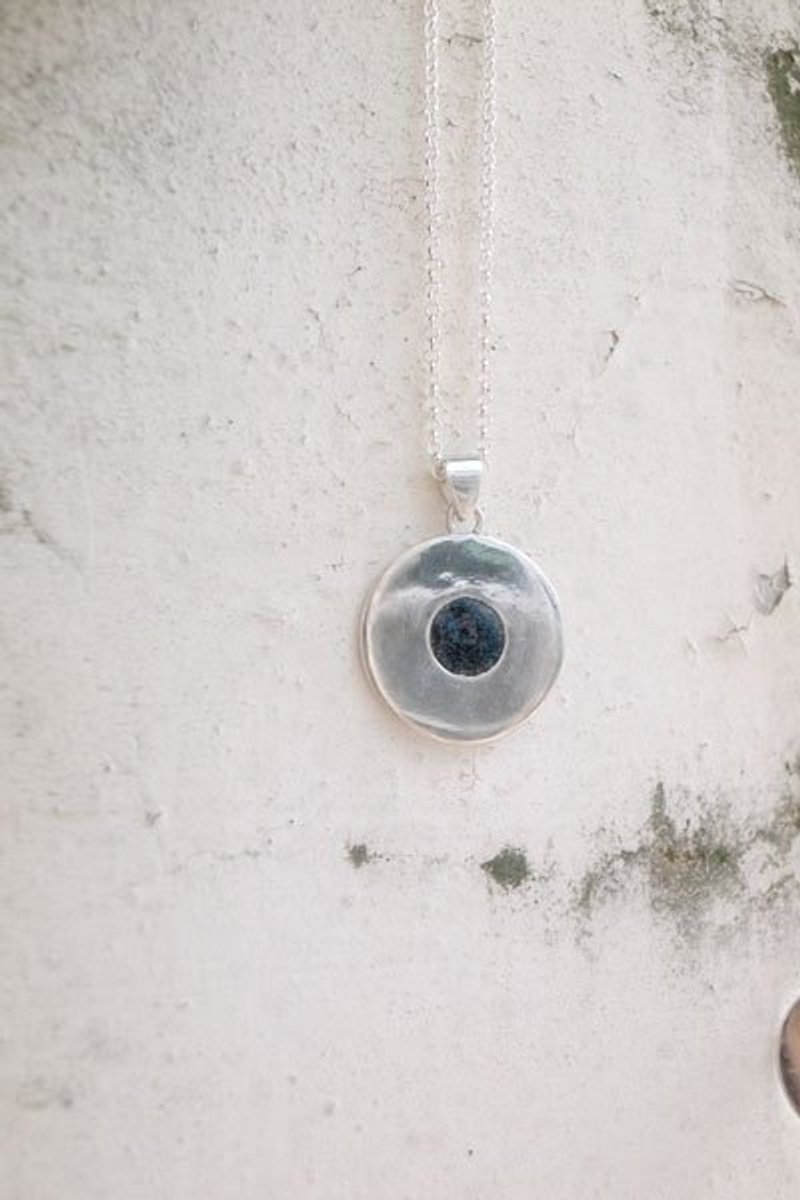 Simply Music系列~纯银极简摇滚唱片珐琅项炼(星夜黑) - 项链 - 其他金属 黑色