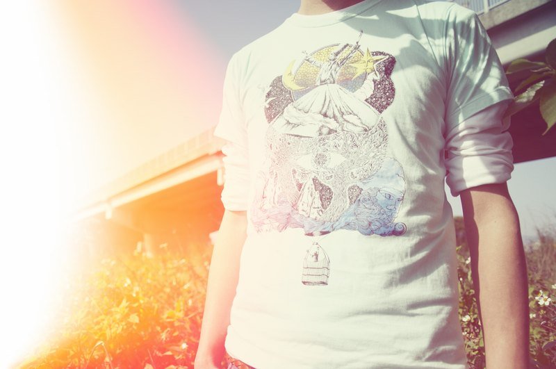 男版合身旅行T-乘着热气球去旅行吧! - 男装上衣/T 恤 - 棉．麻 蓝色