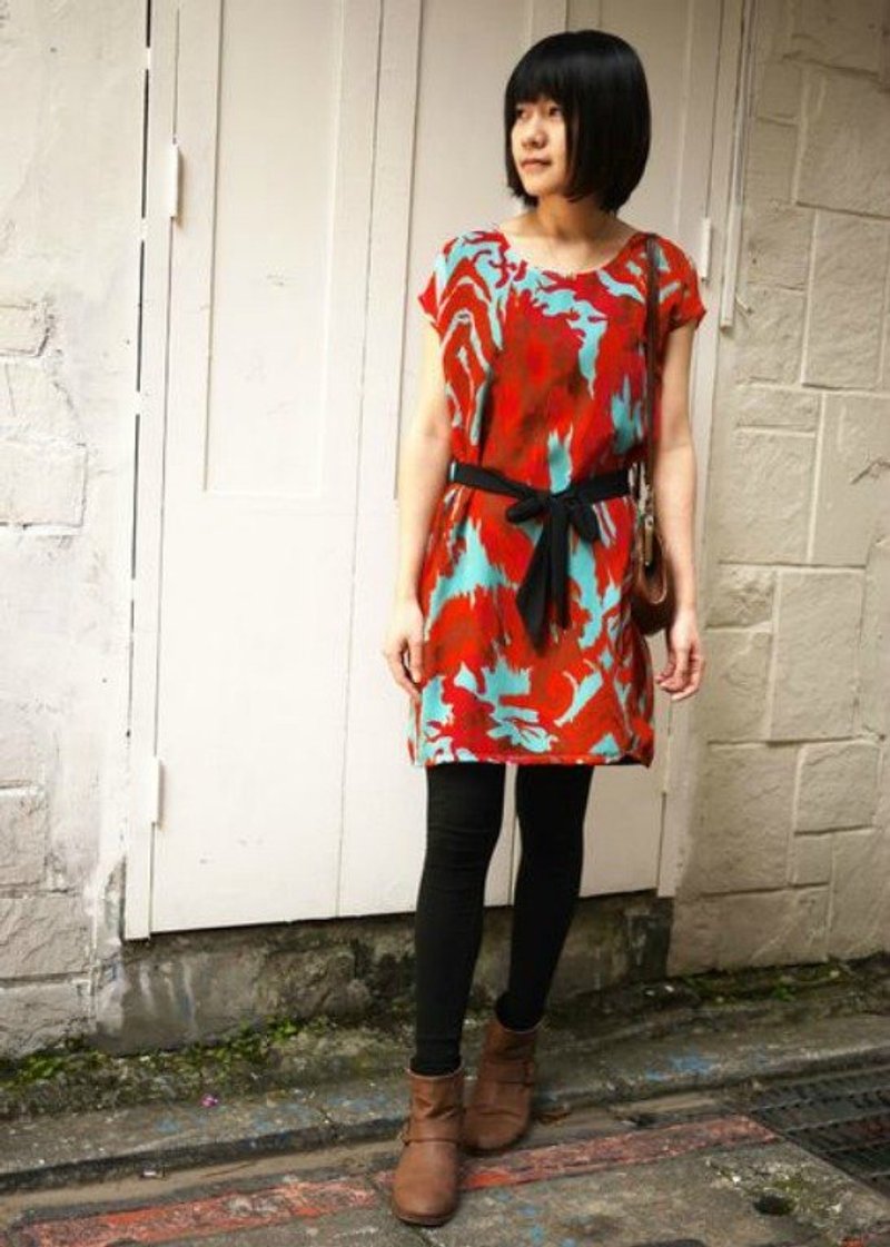 Georgia Tsao //水蓝珊瑚绑带洋装 - 洋装/连衣裙 - 其他材质 红色