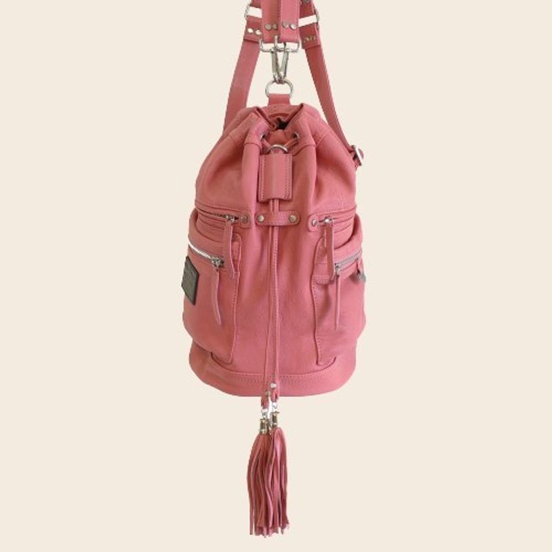 ► Jennifer ｜ shoulder bag ● 　　　　灰粉红色／软羊皮圆筒背包 - 侧背包/斜挎包 - 真皮 粉红色