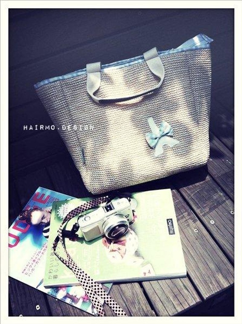 hairmo。藤编铁塔2way拉链托特包(格纹) - 侧背包/斜挎包 - 其他材质 卡其色