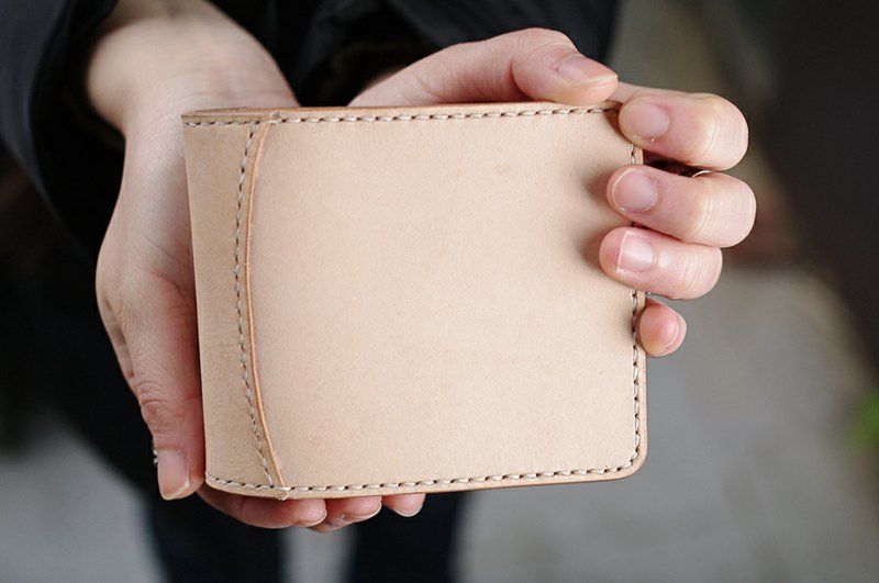 植物鞣手缝短夹-原色 - 皮夹/钱包 - 真皮 黄色