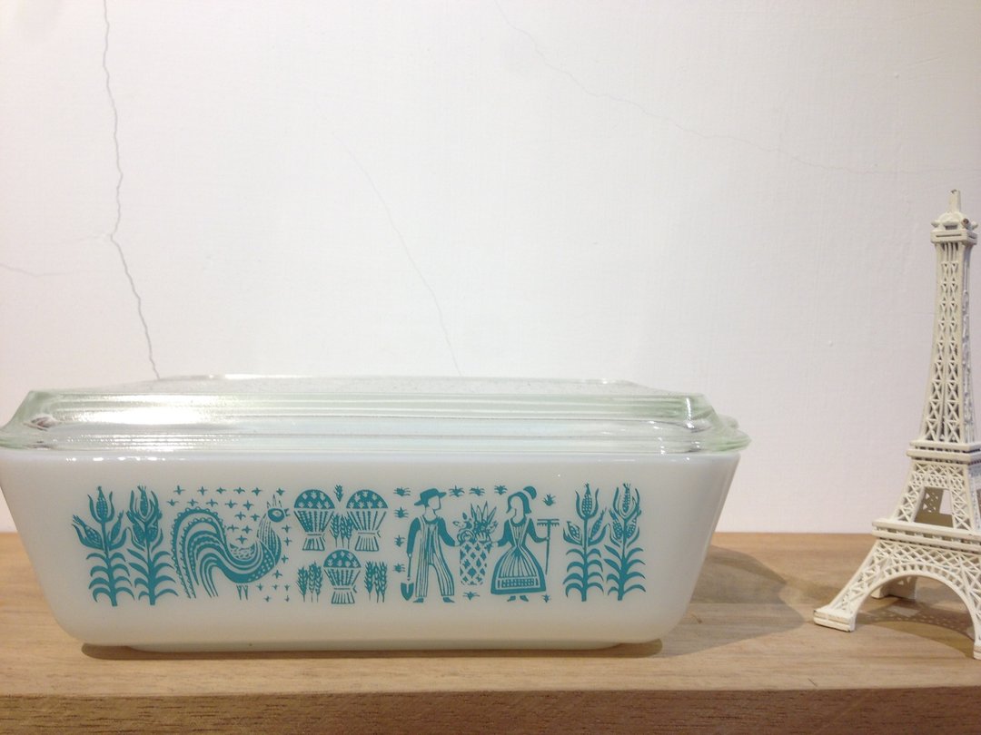 PYREX BUTTERPRINT REFRIGERATOR古董玻璃保鲜盒（大型） - 厨房用具 - 玻璃 绿色