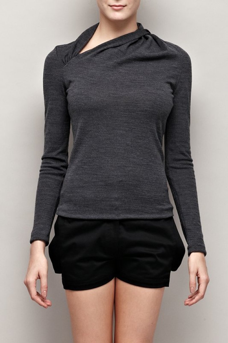 不对称扭转领口针织上衣 Asymmetric Twist Neckline Sweater - 女装针织衫/毛衣 - 其他材质 灰色